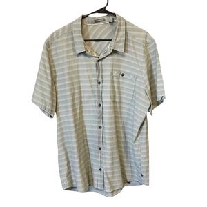 Toad & Co wonderer men short sleeve shirt XL gray blue striped organic outdoor